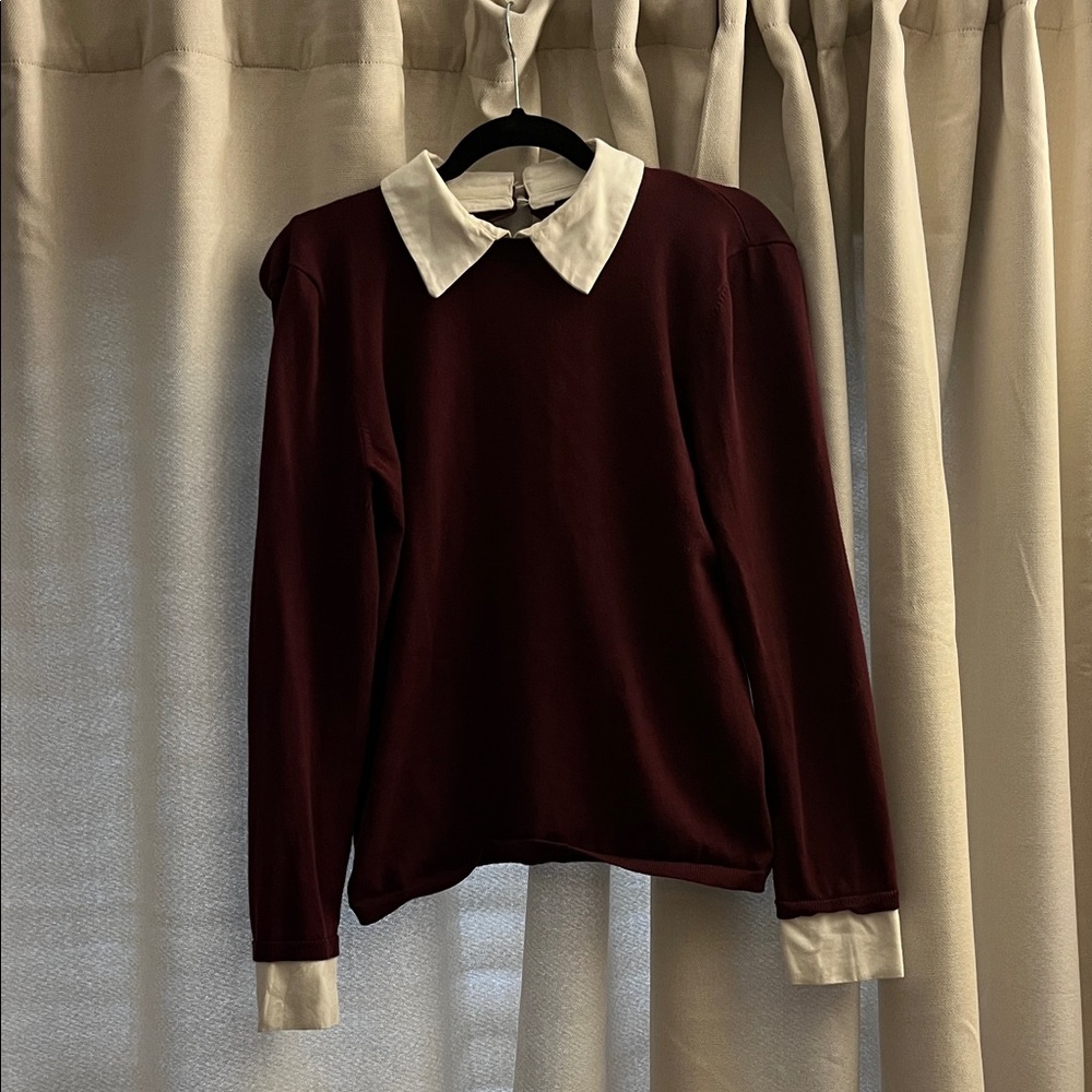 Ann Taylor Burgundy Top with White Collar